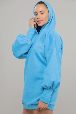 Hanorac lung cu spatele gol, maneca tip clopot decorat cu pietricele Lady Blue