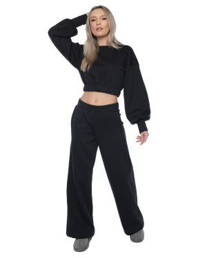 Trening: Bluza cu elastic si pantaloni evazati LADY BLACK